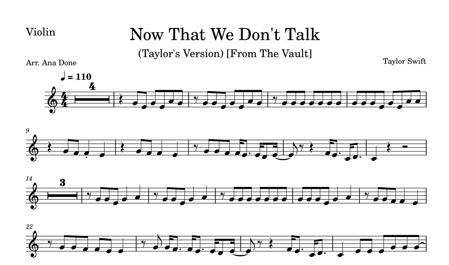 Now That We Don't Talk (Violin Sheet Music)