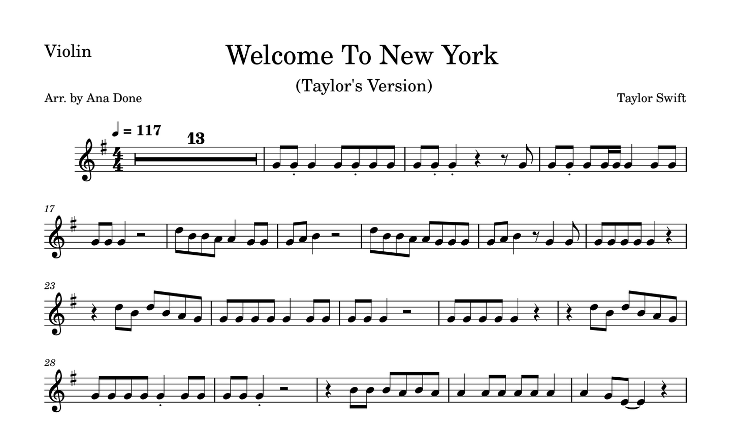Welcome To New York (Violin Sheet Music)