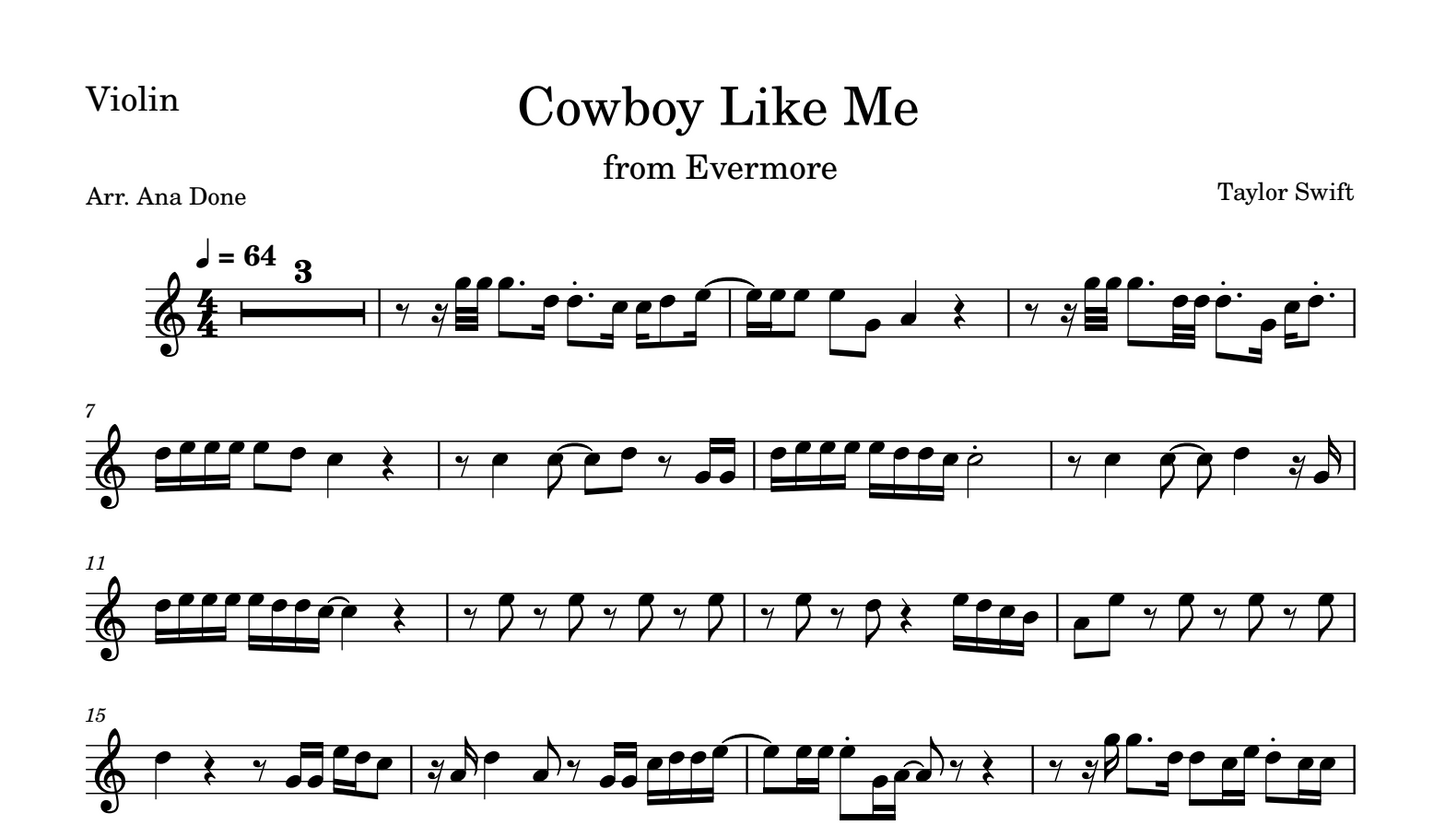 Cowboy Like Me (Violin Sheet Music)