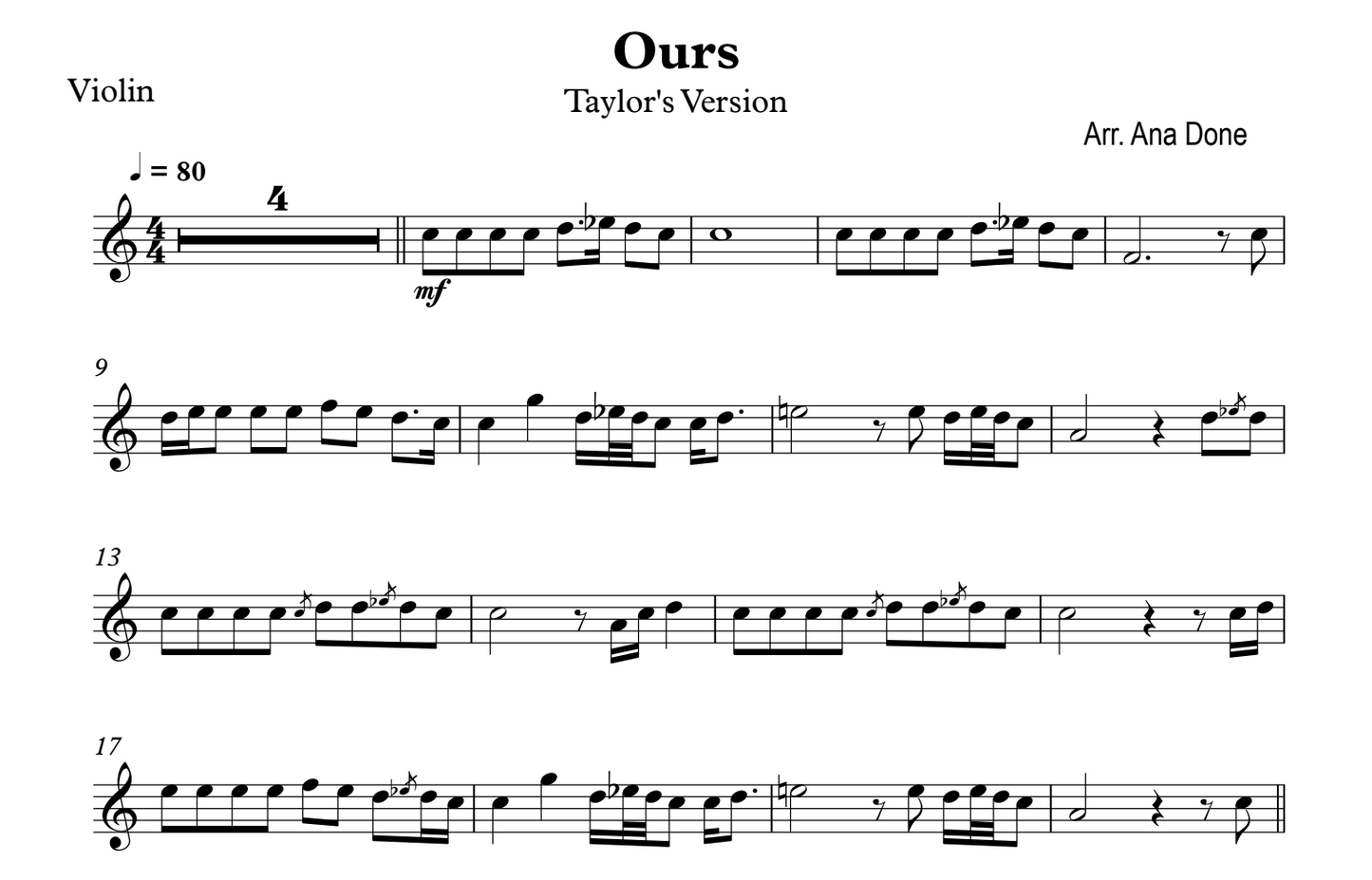 Ours (Violin Sheet Music)