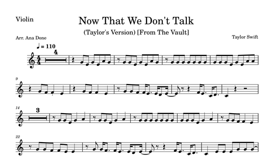 Now That We Don't Talk (Violin Sheet Music)