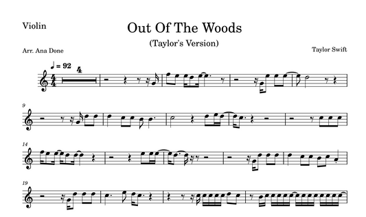 Out of the Woods (Violin Sheet Music)