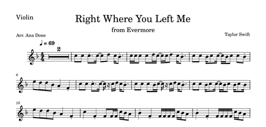 Right Where You Left Me (Violin Sheet Music)