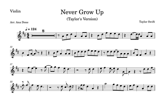 Never Grow Up (Violin Sheet Music)