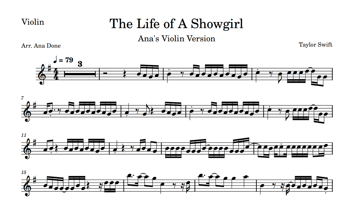 The Life of a Showgirl (Violin Sheet Music)