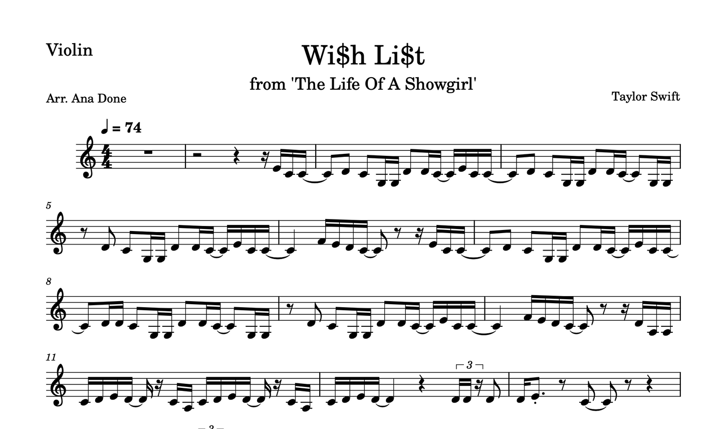 Wi$h Li$t (Wedding Violin Sheet Music)