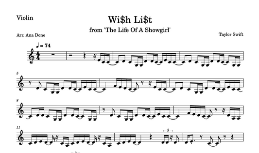 Wi$h Li$t (Wedding Violin Sheet Music)